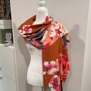 Vince Camuto Floral Scarf in Orange and Pink